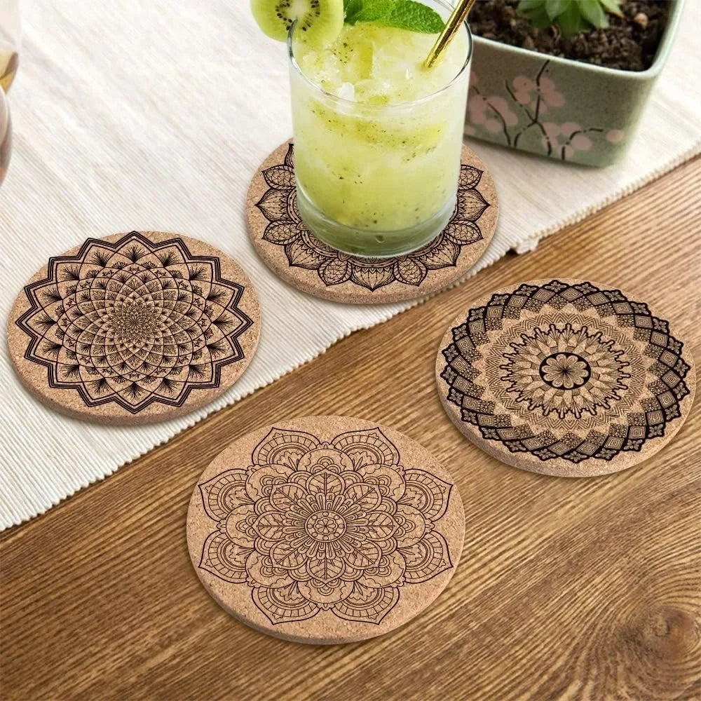 Absorbent Cork Coaster Set With Holder For Drinks Housewarming Gift