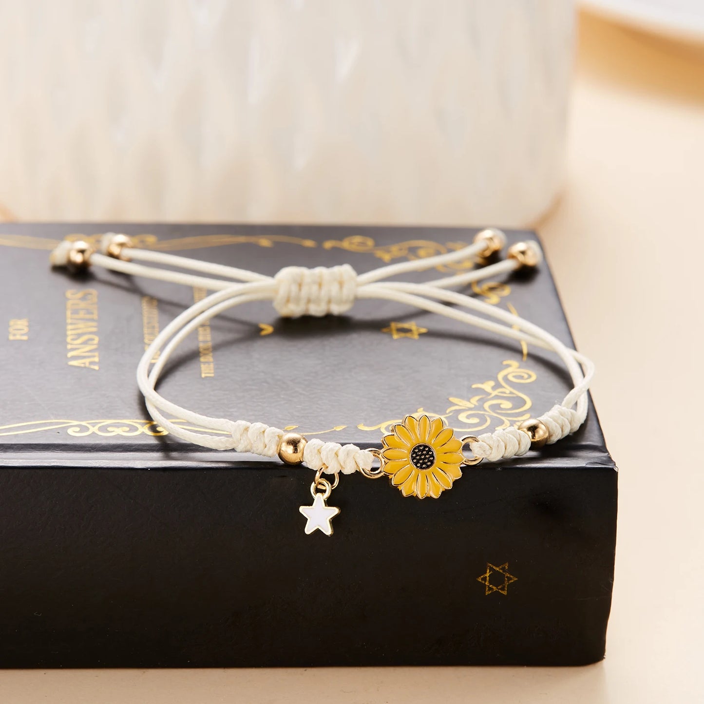 Handmade Braided Sunflower Charm Rope Bracelet Women Adjustable Daisy Gift
