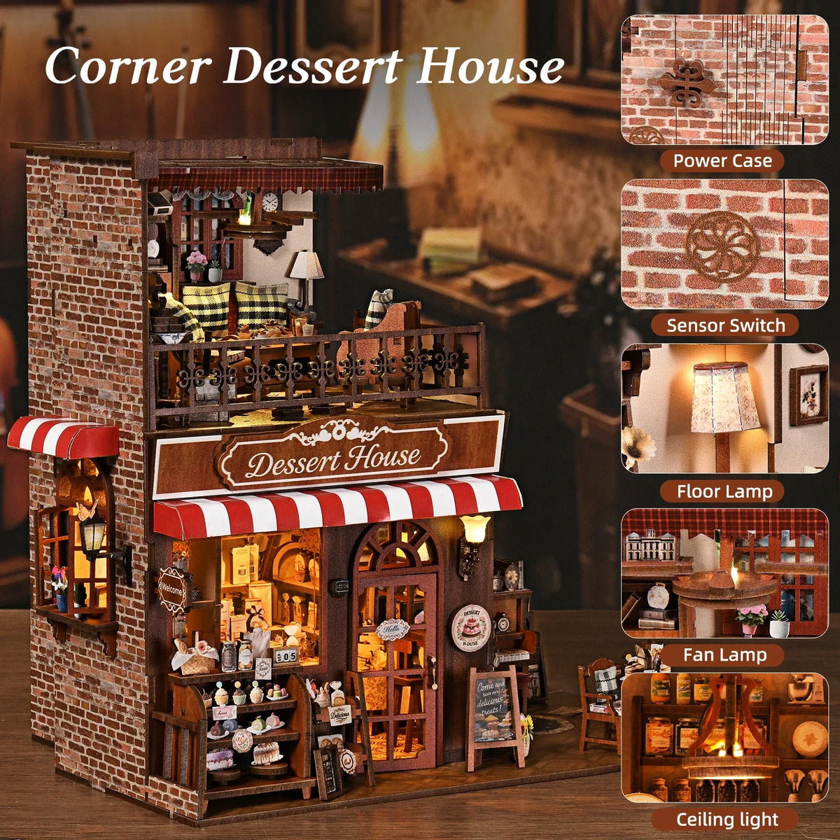 Aslowsnail Handcrafted Wooden Cake Shop Book Nook Kit