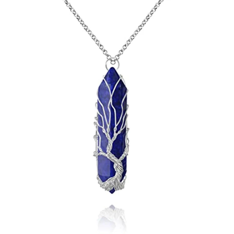 Tree Of Life Healing Crystal Necklace Wire Wrapped Quartz Pendant