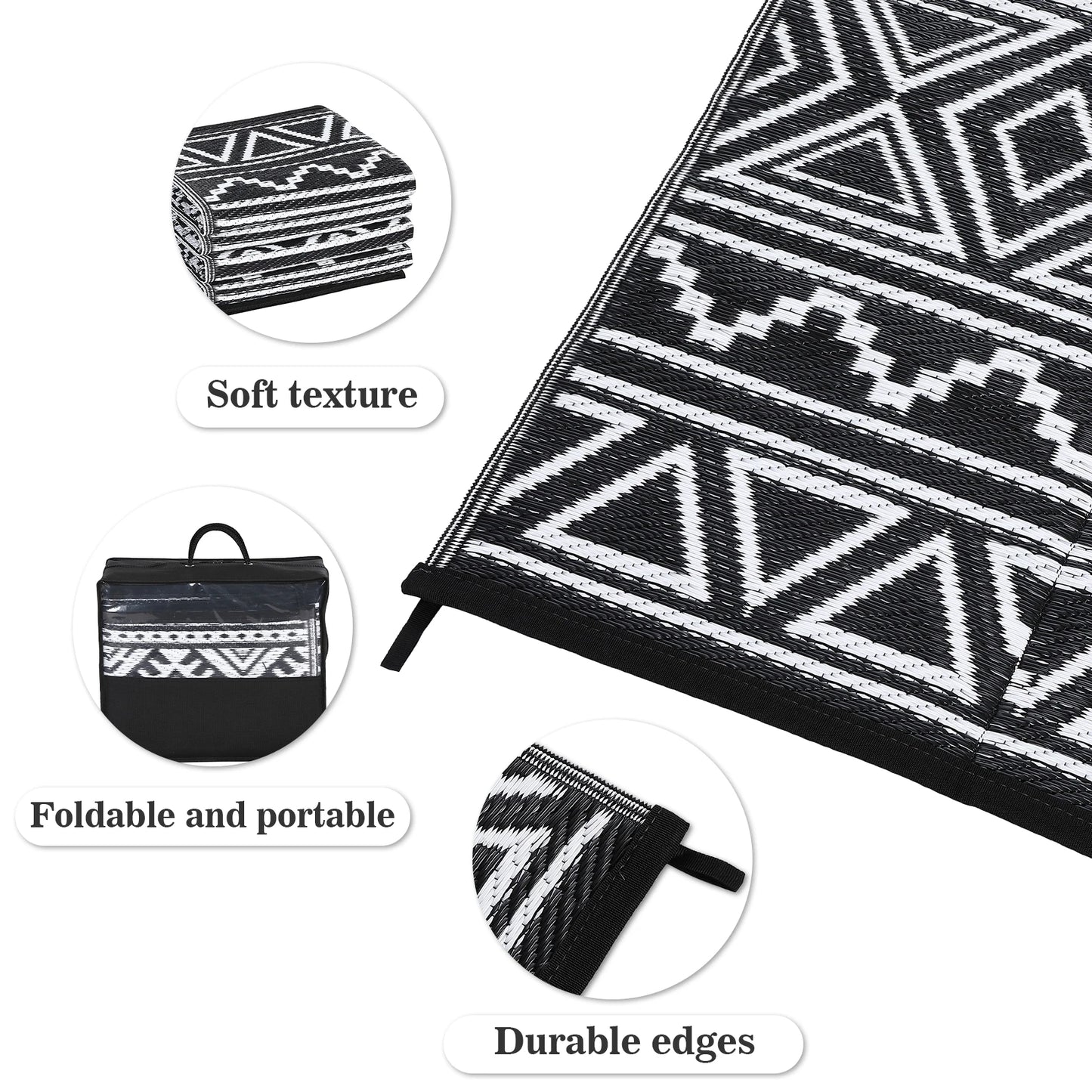 Studyset Outdoor Rug Bohemian Patio Mat Waterproof Reversible