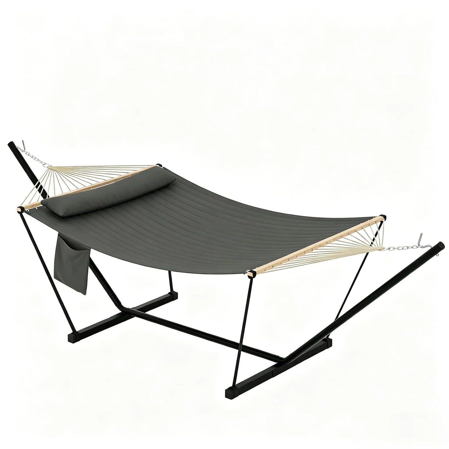 Double Outdoor Hammock For Two With Cushion And Foldable Steel Stand – Portable Heavy Duty