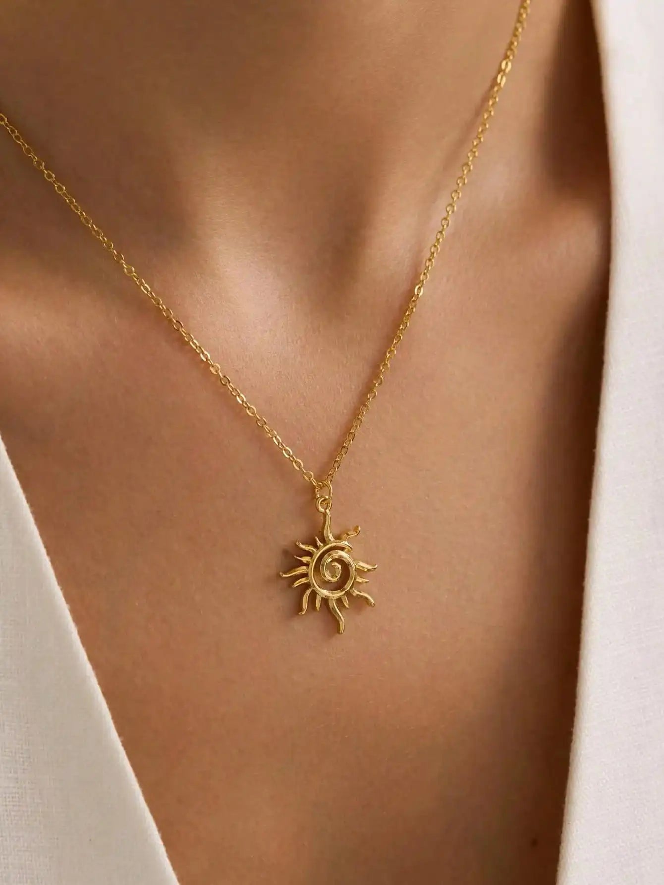 Sun Pendant Necklace Minimalist Spiral Pendant Stainless Steel
