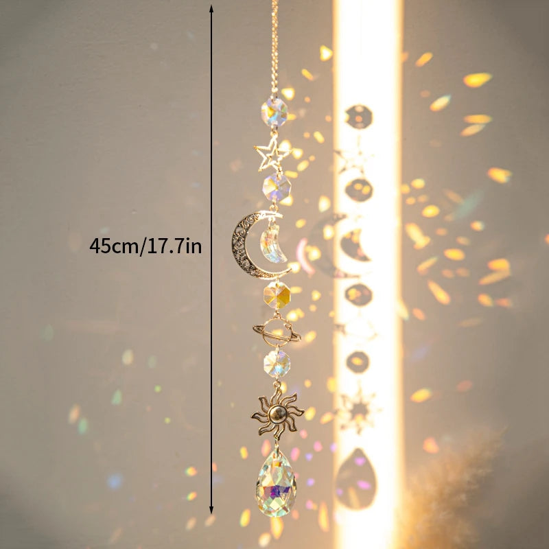 Crystal Moon Star Suncatcher Wind Chime Pendant For Outdoor Garden