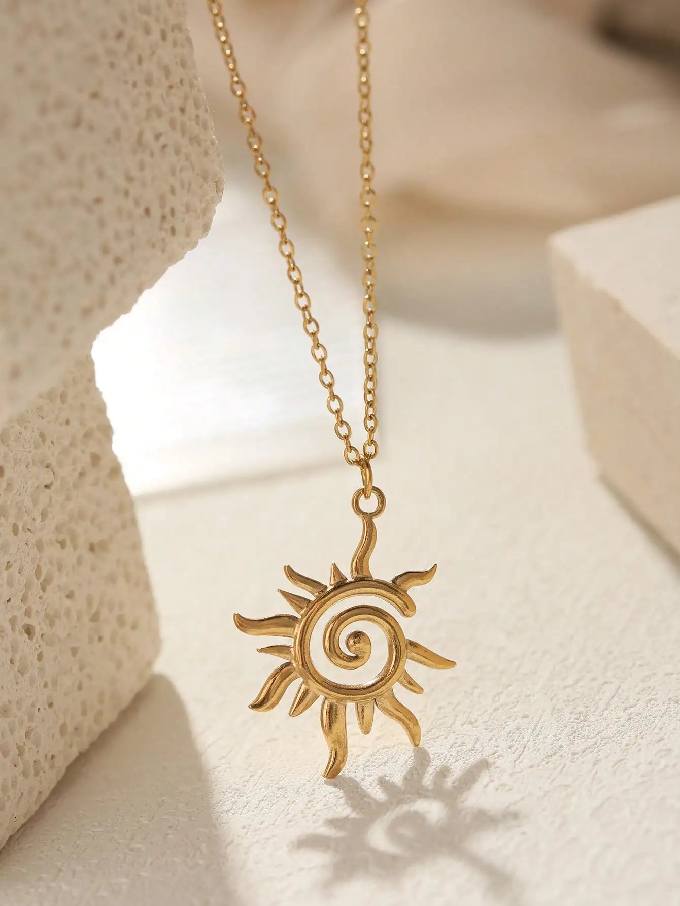 Sun Pendant Necklace Minimalist Spiral Pendant Stainless Steel