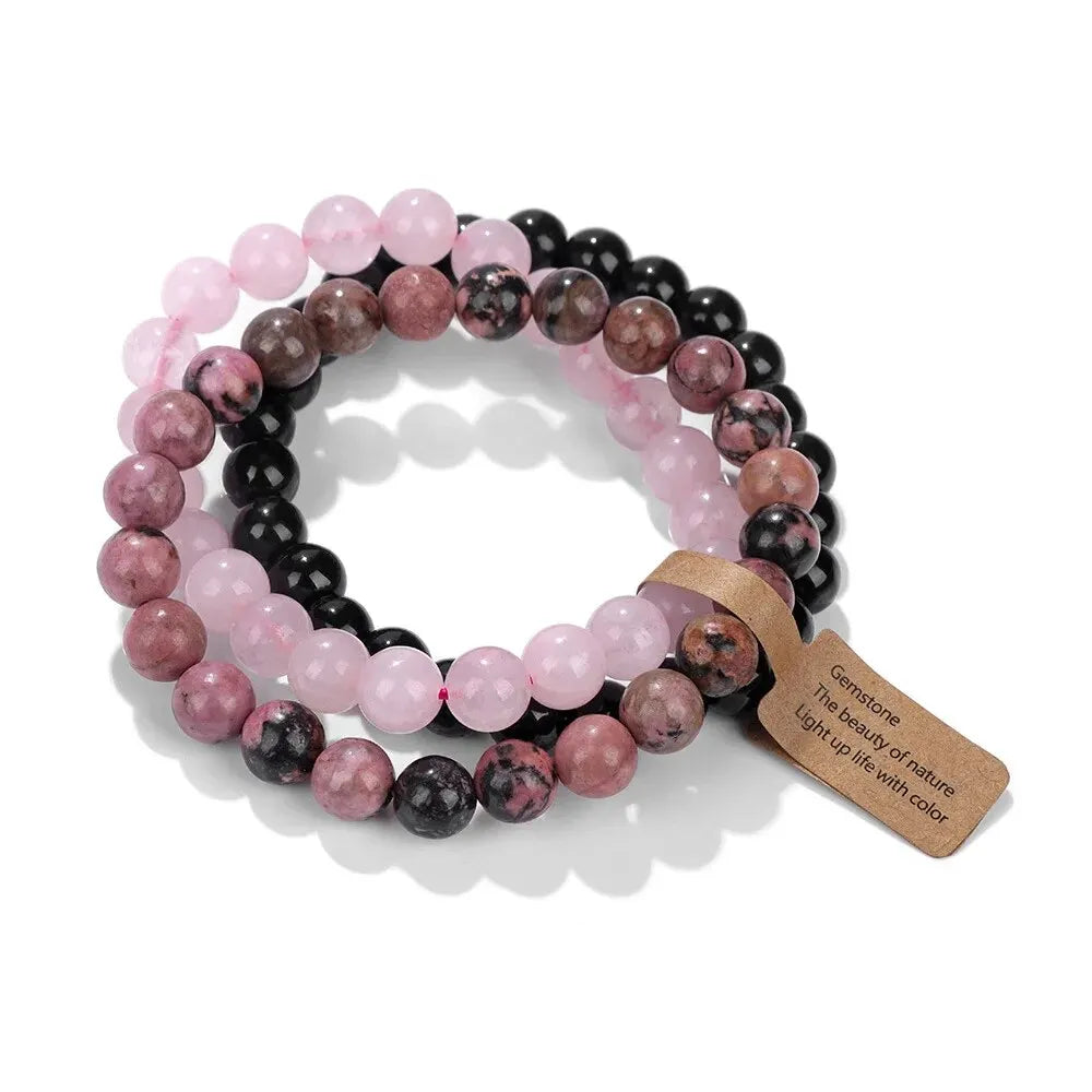 Natural Stone Crystal Bead Amethyst Multi Layered Elastic Bracelet