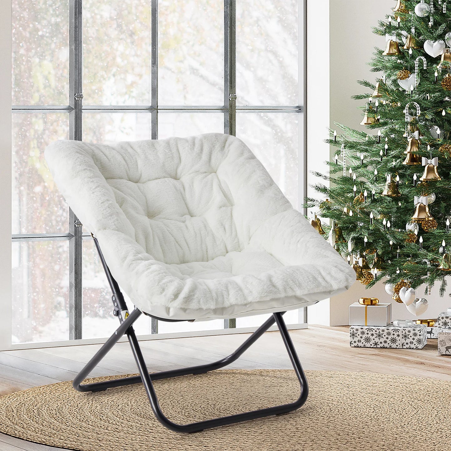 JHK Cozy Faux Fur Saucer Chairs With Padded Seat Metal Frame