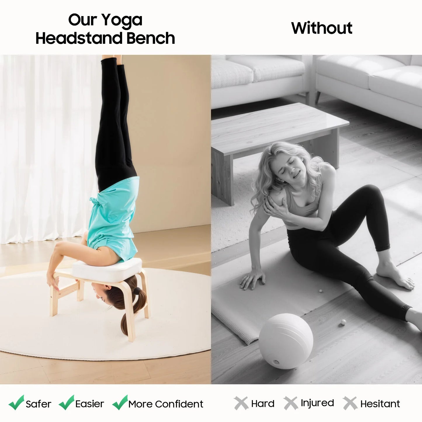 Wood Yoga Headstand Bench Inversion Chair Relief Fatigue