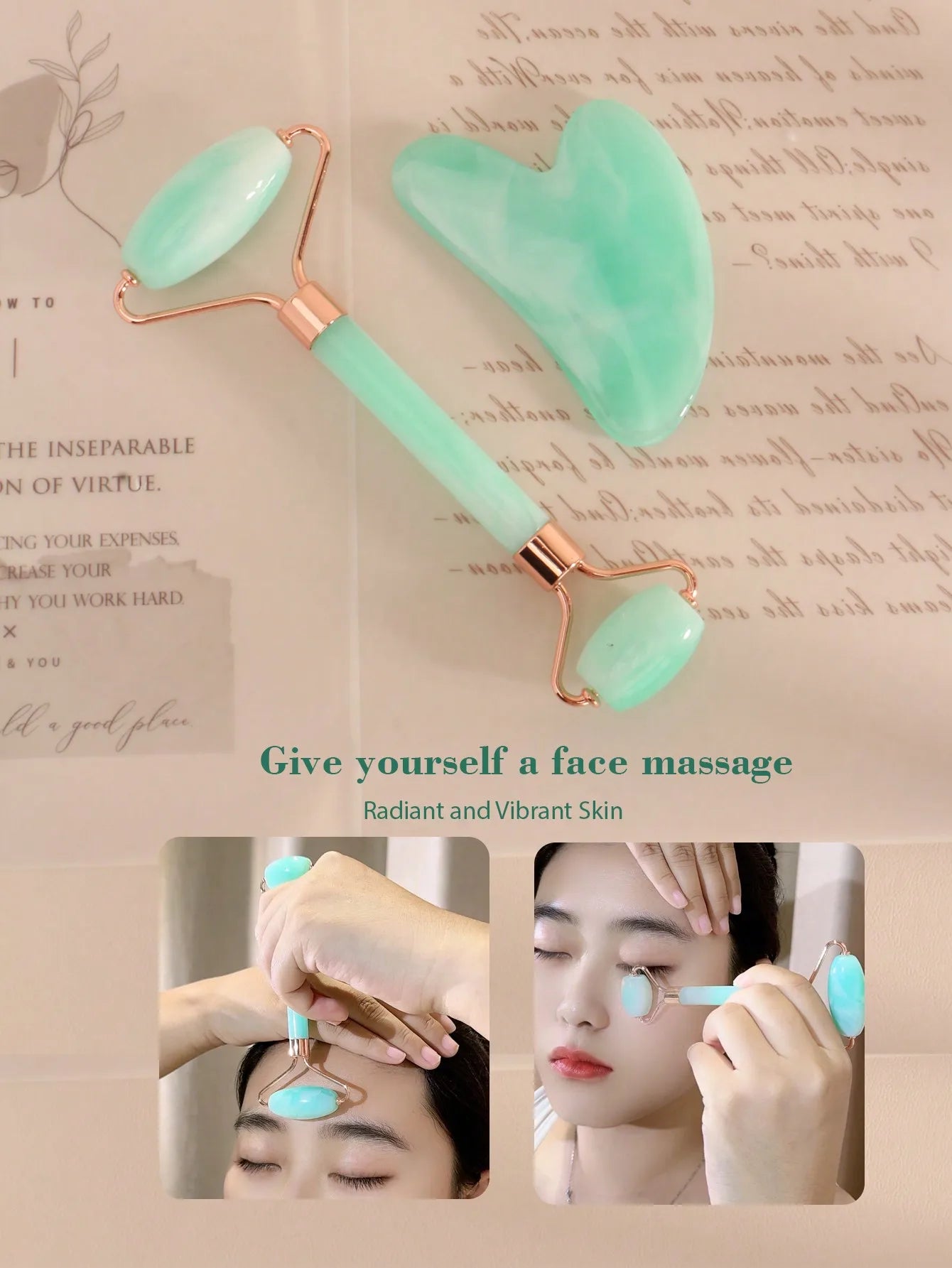 Facial Massage Tool Kit 3-Piece Set: Face Roller And Cupping