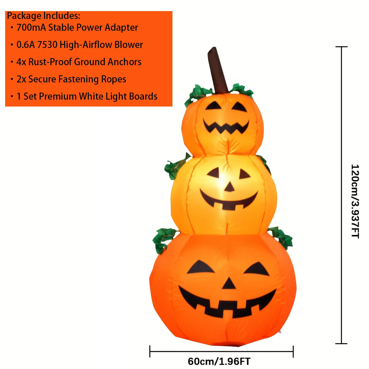 LED Stacked Pumpkin Inflatable Halloween Yard Decoration With Lights