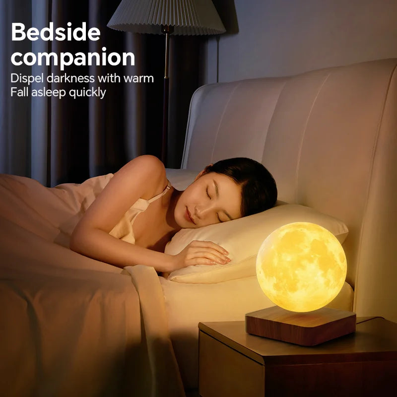 Aiopp Magnetic Floating Moon Lamp With Wooden Base Three Modes