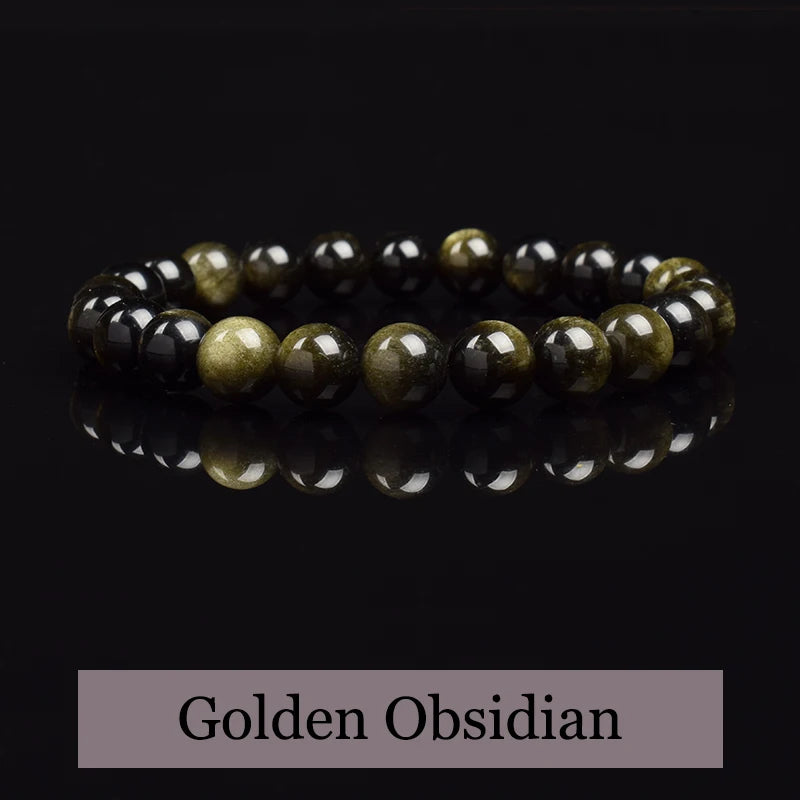 QLDDDstar Natural Golden Obsidian Stone Beaded Bracelet For Men And Women