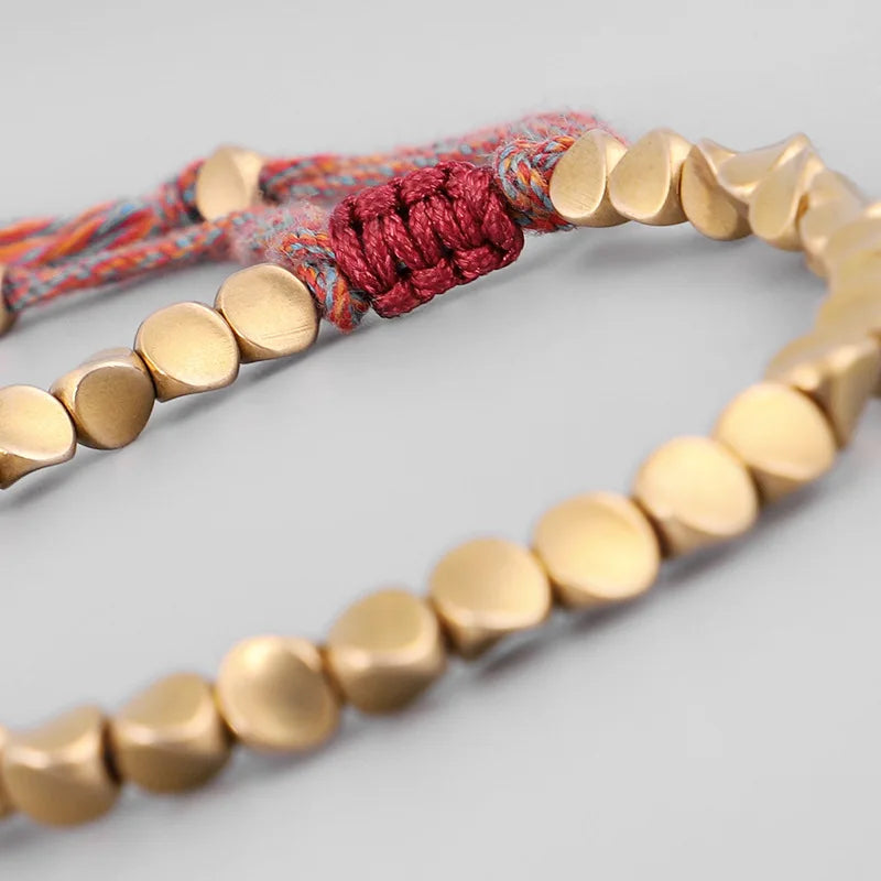 Handmade Tibetan Buddhist Rope Bracelet With Copper Beads Unisex