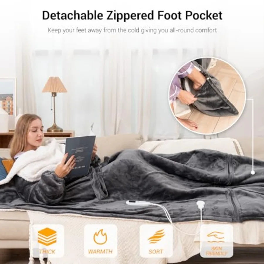 Wearable Heated Blanket For Women With Removable Foot Pocket