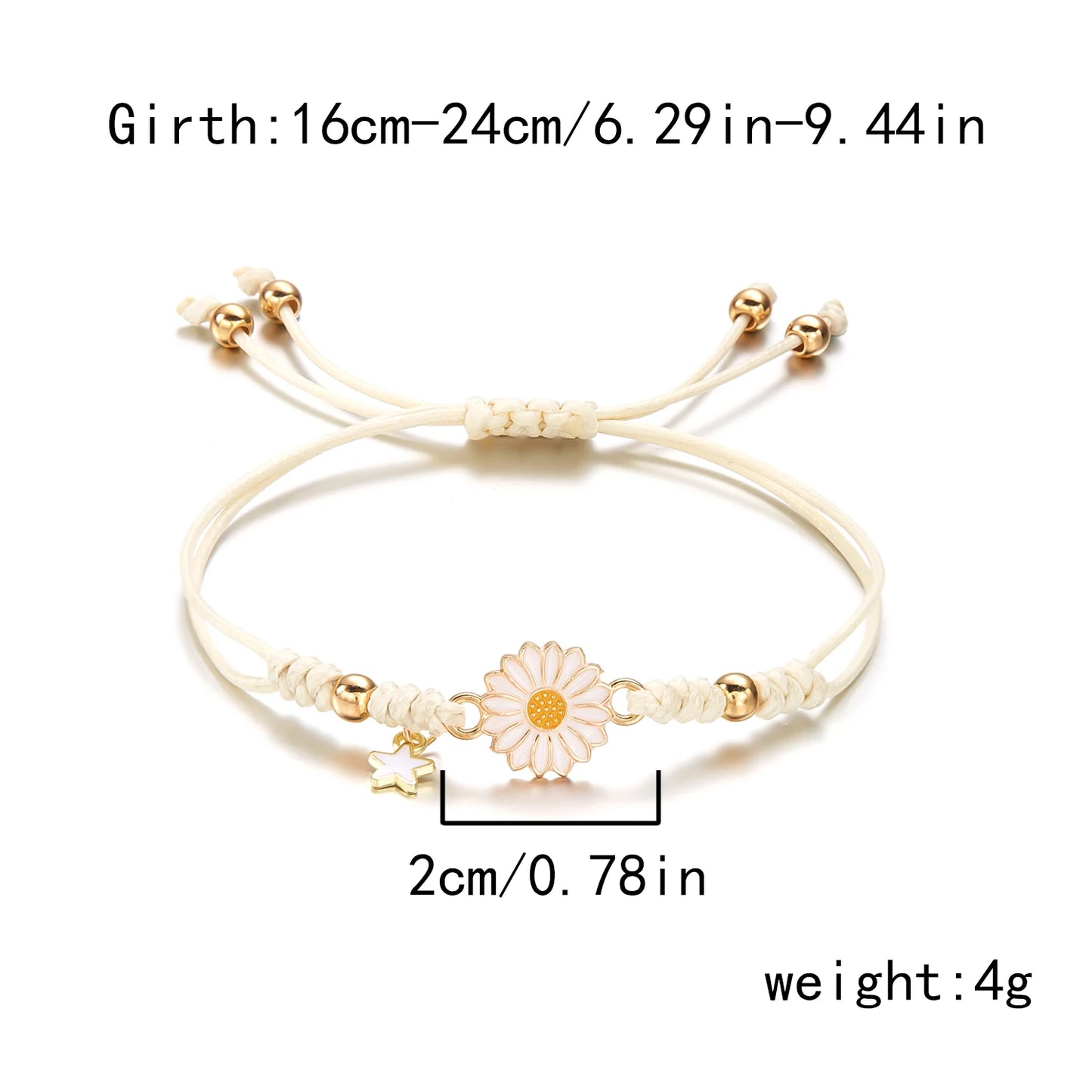 Handmade Braided Sunflower Charm Rope Bracelet Women Adjustable Daisy Gift