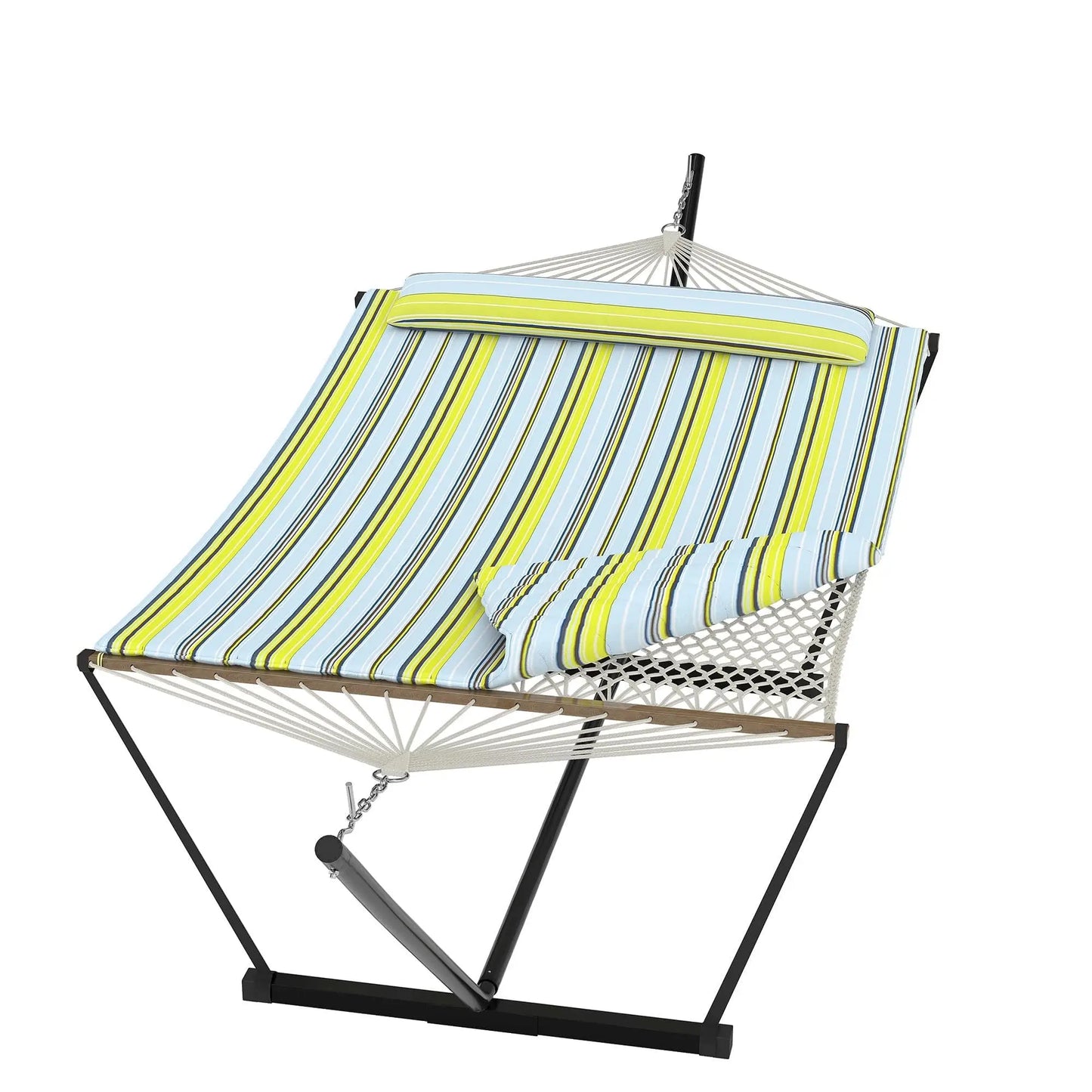 Double Outdoor Hammock For Two With Cushion And Foldable Steel Stand – Portable Heavy Duty