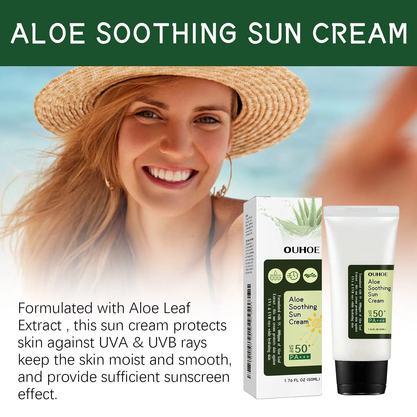 Ouhoe Aloe Vera Sunscreen SPF 50 Hydrating Cream For Daily Sun Protection