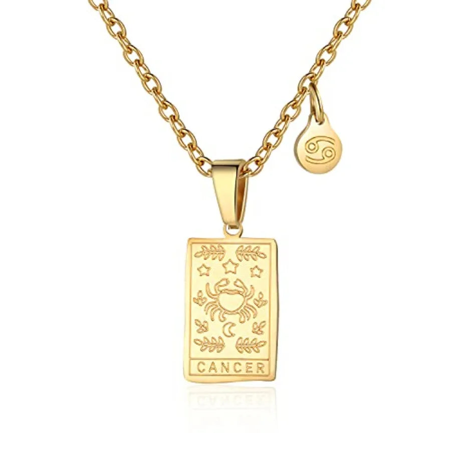 Zodiac Sign Necklace for Women Constellation Tarot Pendant Stainless Steel