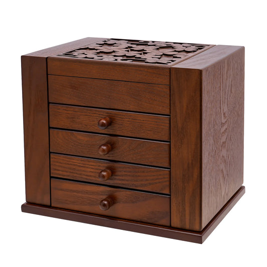 Vintage Wooden Jewelry Storage Box Featuring Four Drawers Display Case