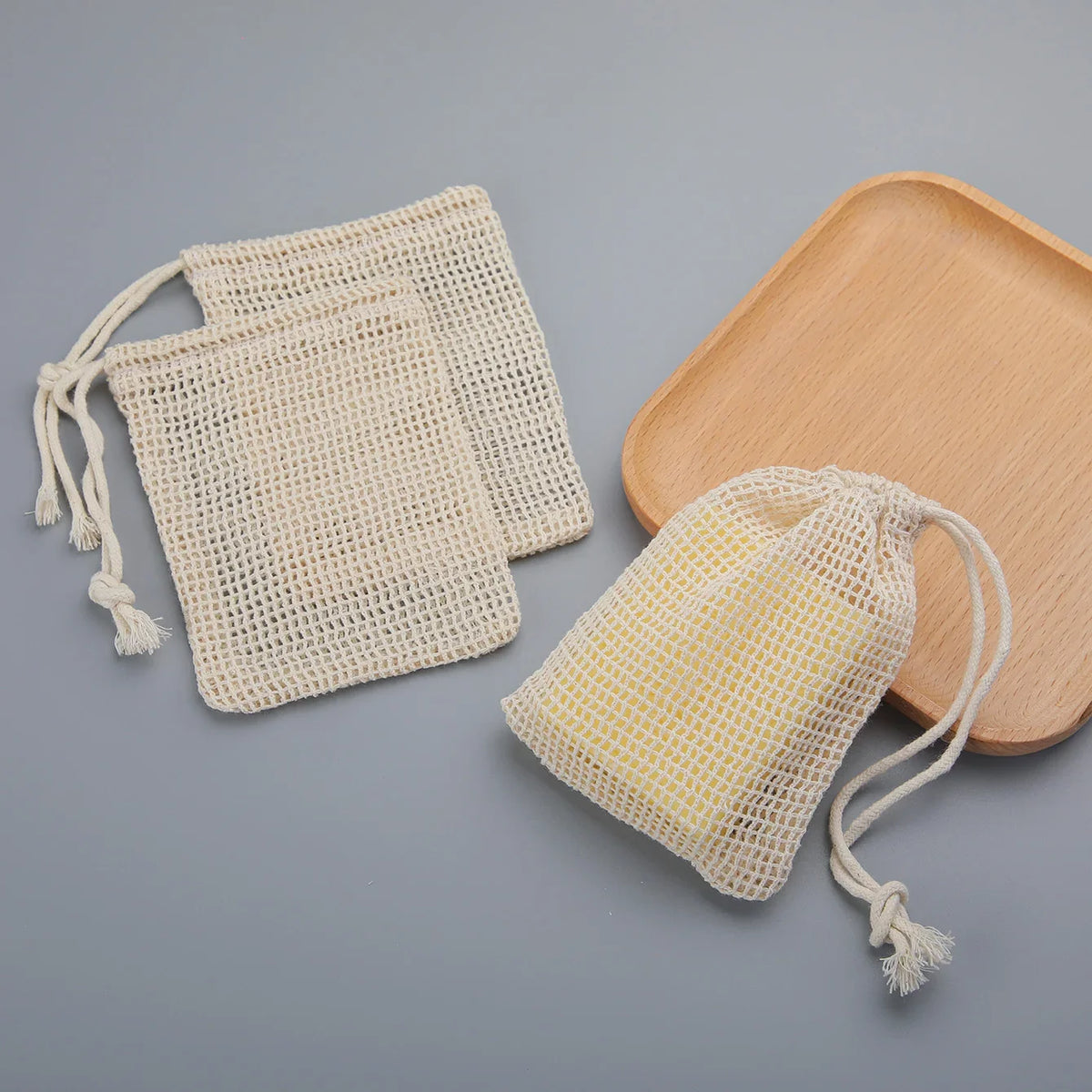 Natural Cotton Soap Saver Bags Eco Friendly Lathering Mesh Pouches
