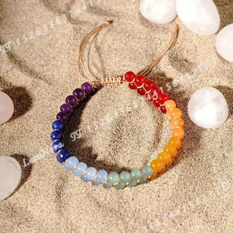 Handcrafted Seven Chakra Yoga Stone Ankle Bracelet Vintage Bohemian