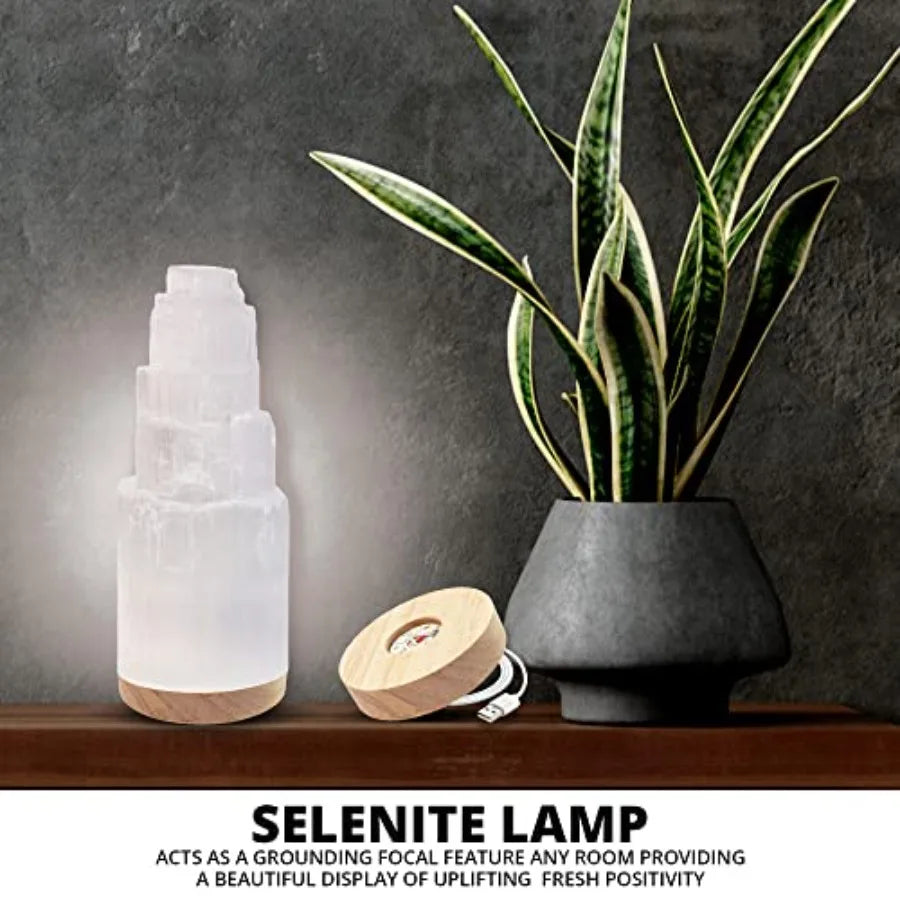 Selenite Crystal Lamp With Charging Station Hand Curved Moroccan Witchcraft