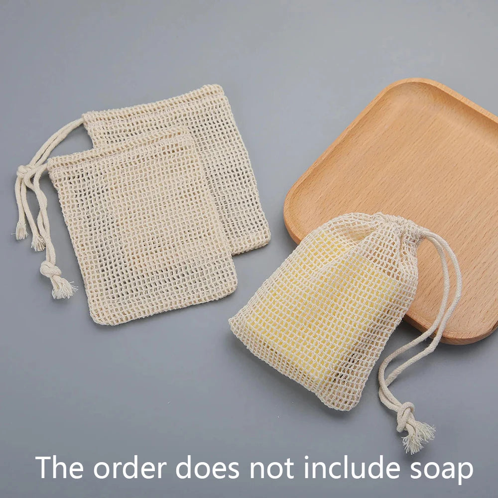Natural Cotton Soap Saver Bags Eco Friendly Lathering Mesh Pouches