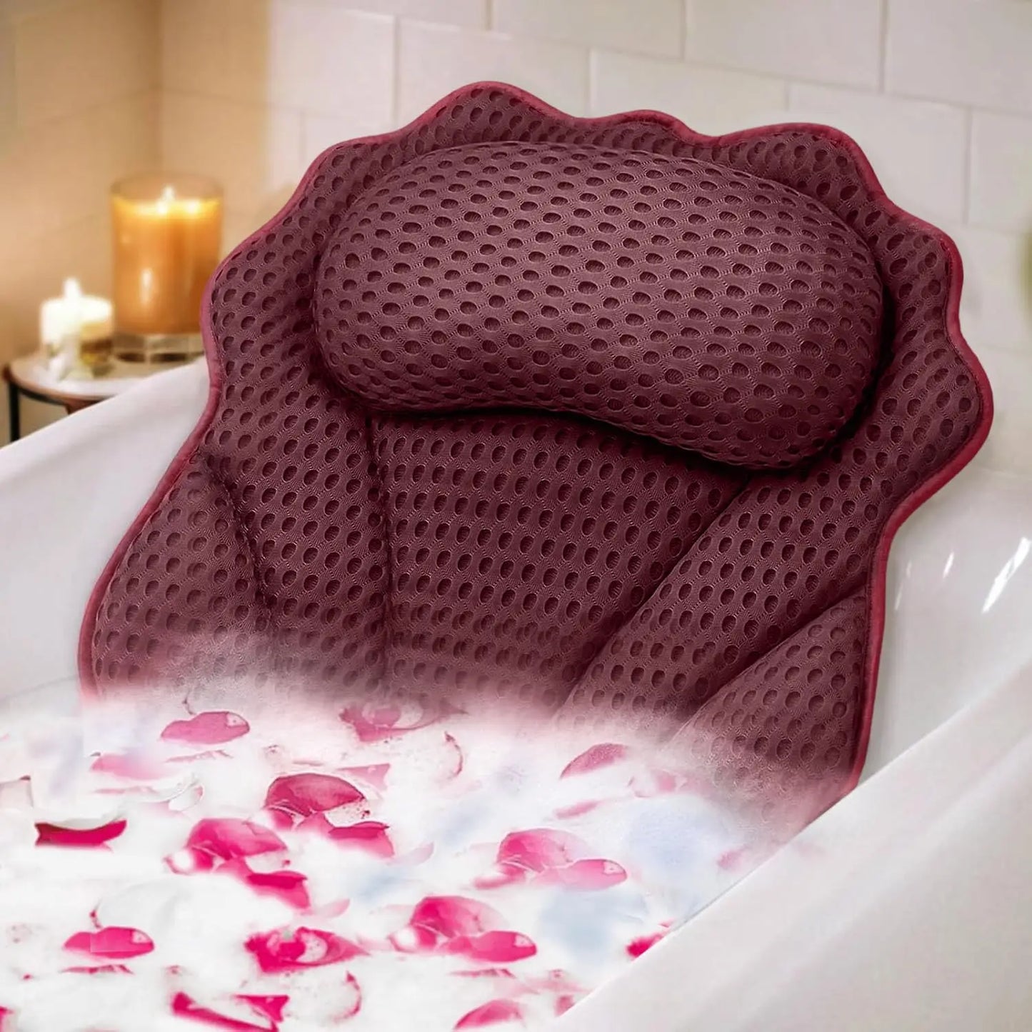 Ergonomic Bath Pillow With 6 Suction Cups For All Bathtubs