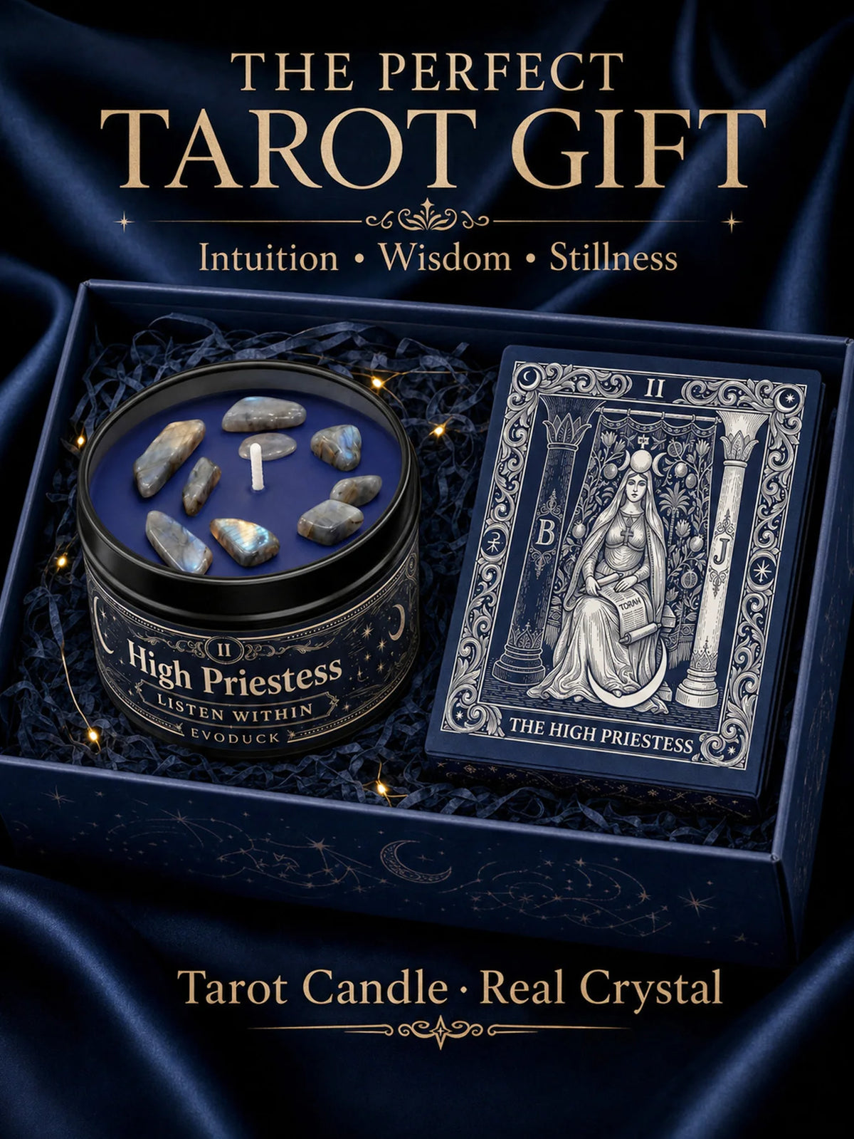 Evoduck High Priestess Tarot Scented Ritual Candle With Crystal Stones