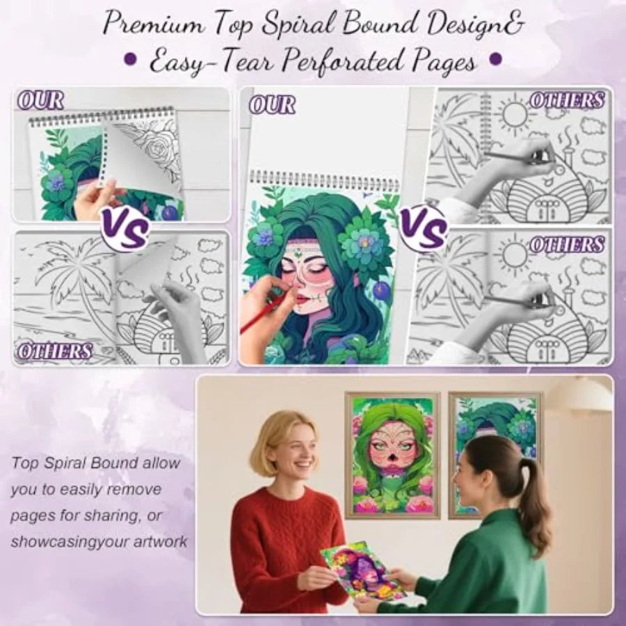 Sugar Skull Adult Coloring Book For Women Relaxation Spiral Bound