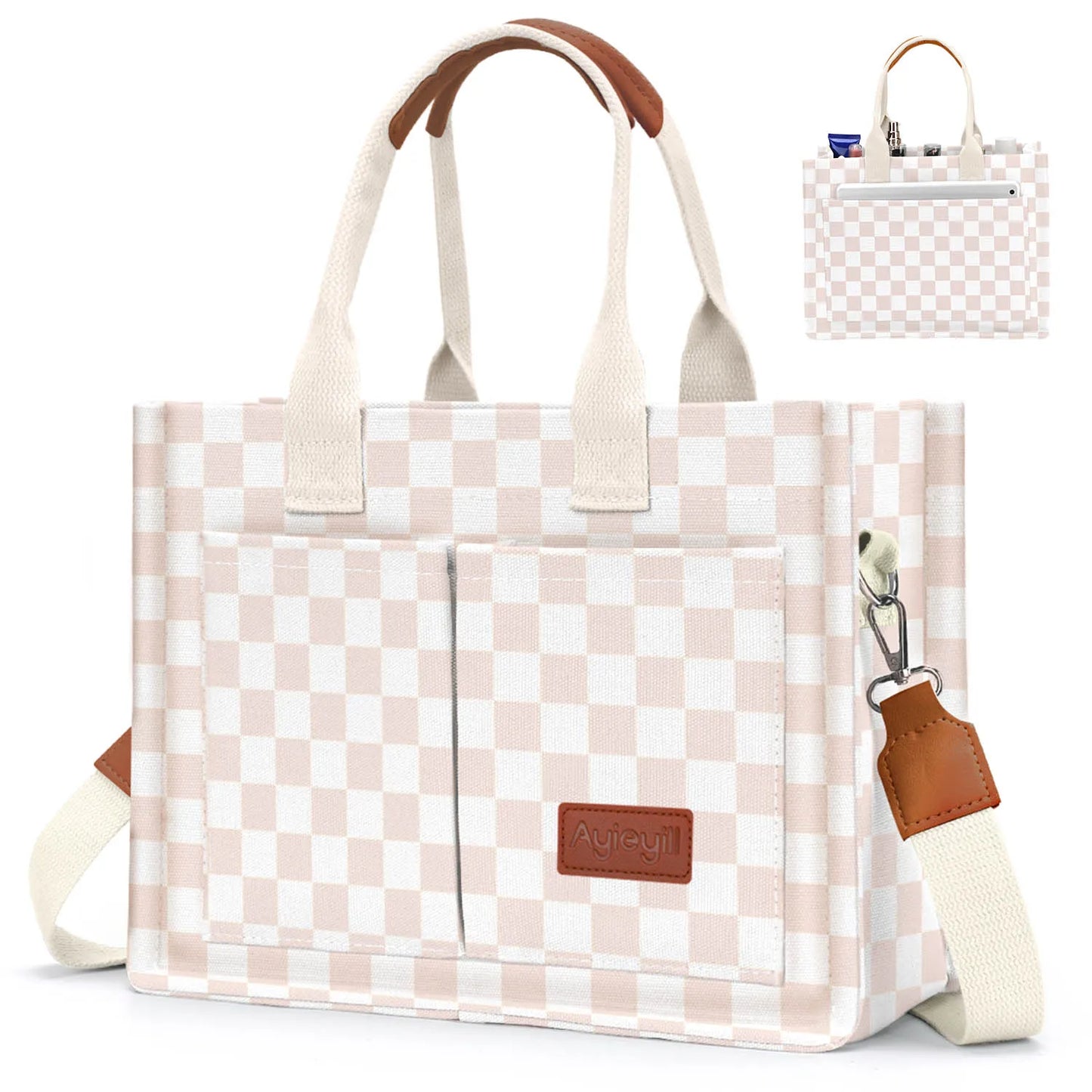 Canvas Tote Bag For Women With Pockets Crossbody Shoulder Bag