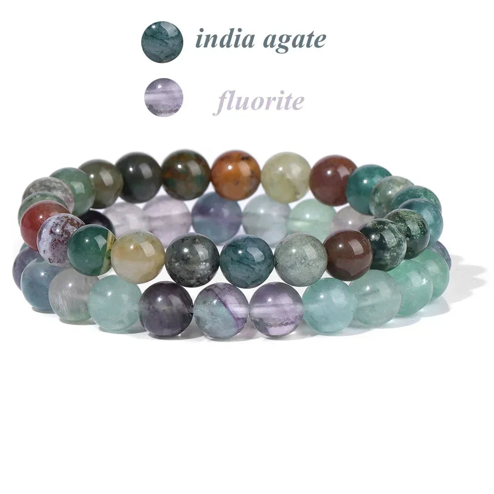 GolbalJew 2-Piece Natural Stone Bead Bracelet Set Unisex Fashion Gift