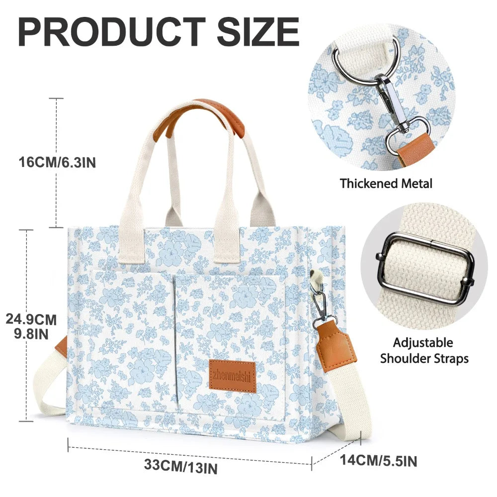 Canvas Tote Bag For Women With Pockets Crossbody Shoulder Bag