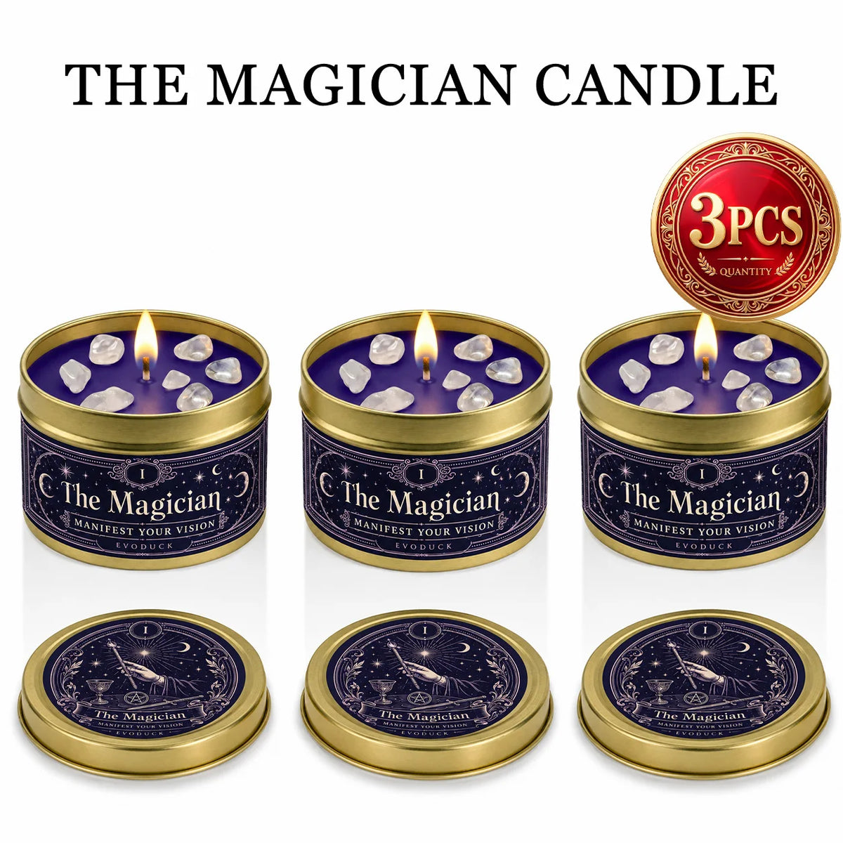 Evoduck Tarot Meditation Candle With Cardamom Sage And Clear Crystals