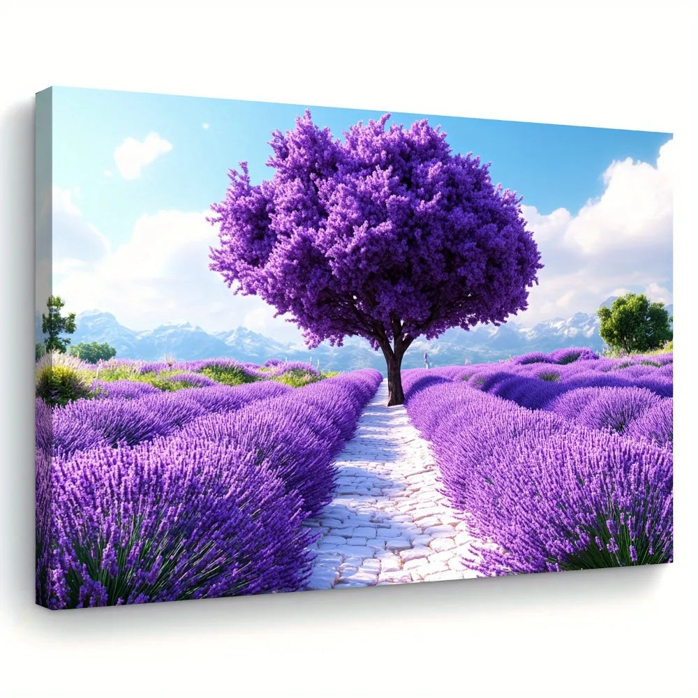 Art Deco Purple Tree Field Print Fabric Wall Art Decor
