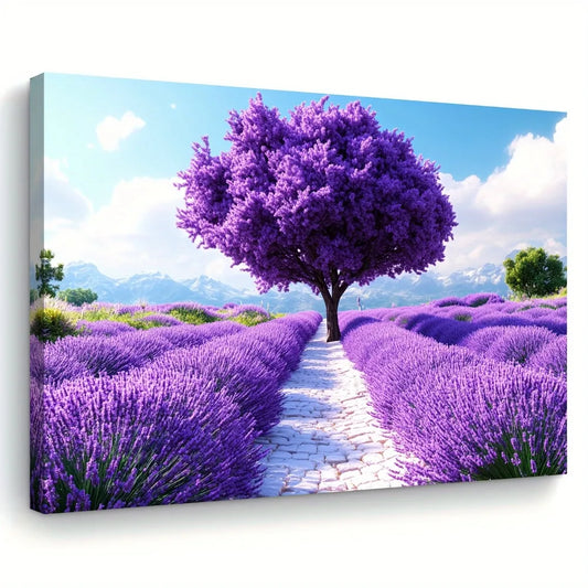 Art Deco Purple Tree Field Print Fabric Wall Art Decor