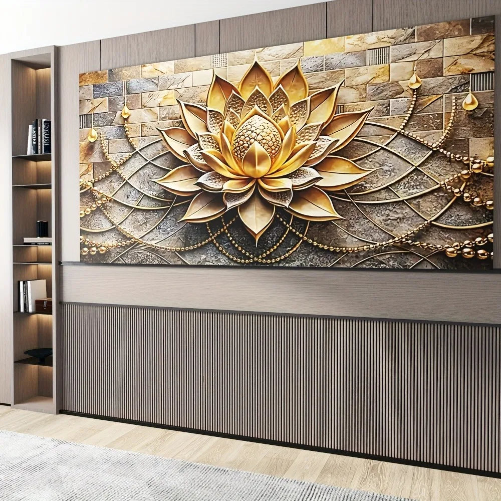 Modern Abstract Black Gold Floral Canvas Art For Interior Decor