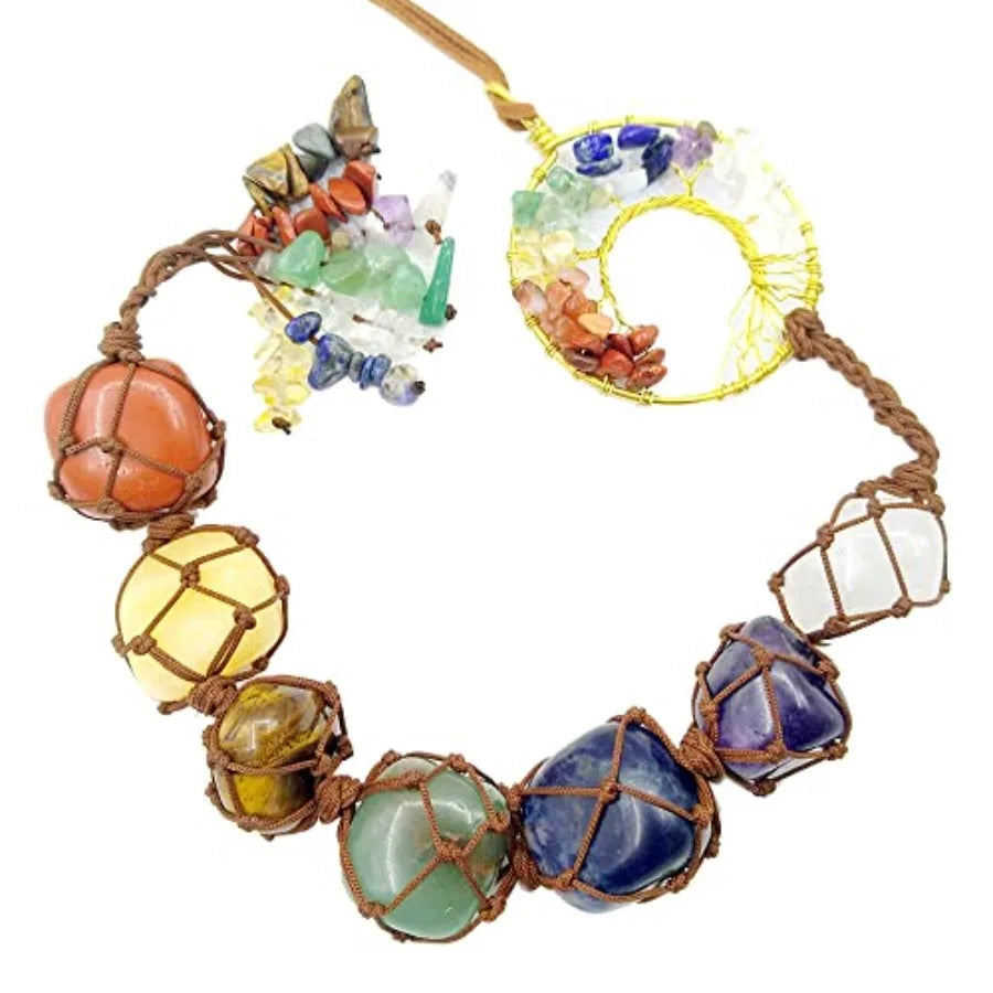Tree of Life 7 Chakra Stones Dream Catchers Healing Crystals Gifts Window Car Hanging Ornaments Curtain Hangings Feng Shui Witc
