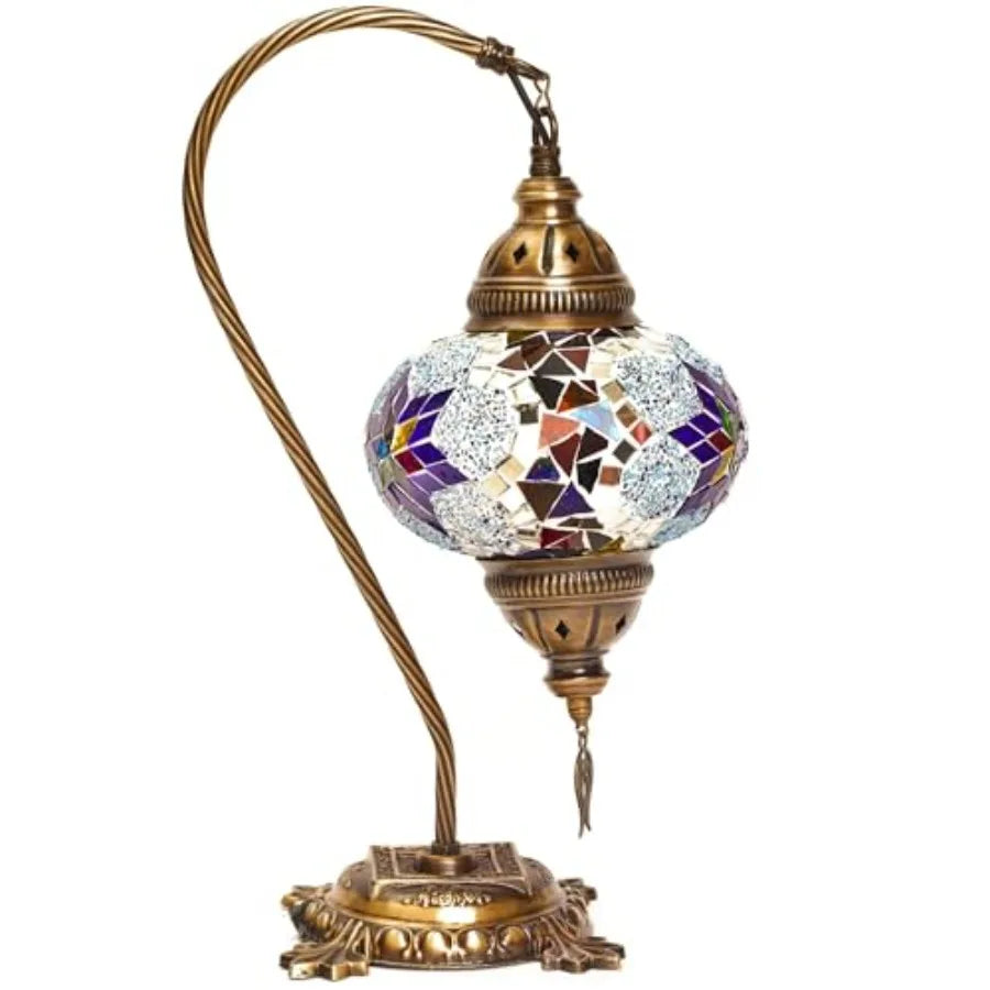 Handmade Turkish Mosaic Table Lamp With Antique Bronze Base