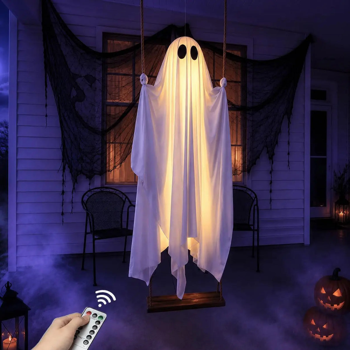Hanging Ghost Halloween Decoration With LED Lights For Outdoor Decor