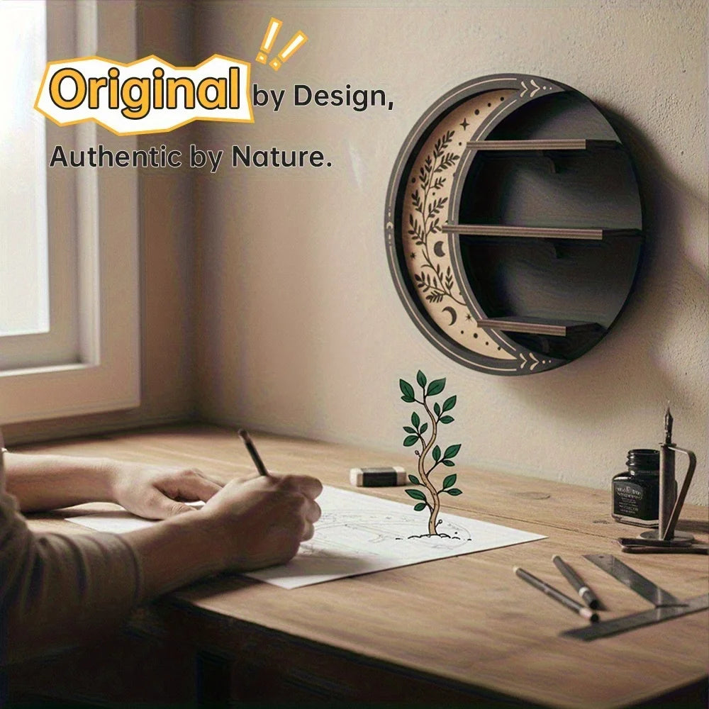 Moon Shelf Decor, Floating Shelves with Light