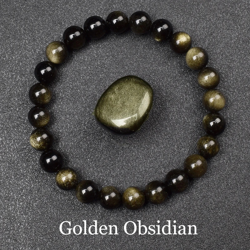 QLDDDstar Natural Golden Obsidian Stone Beaded Bracelet For Men And Women