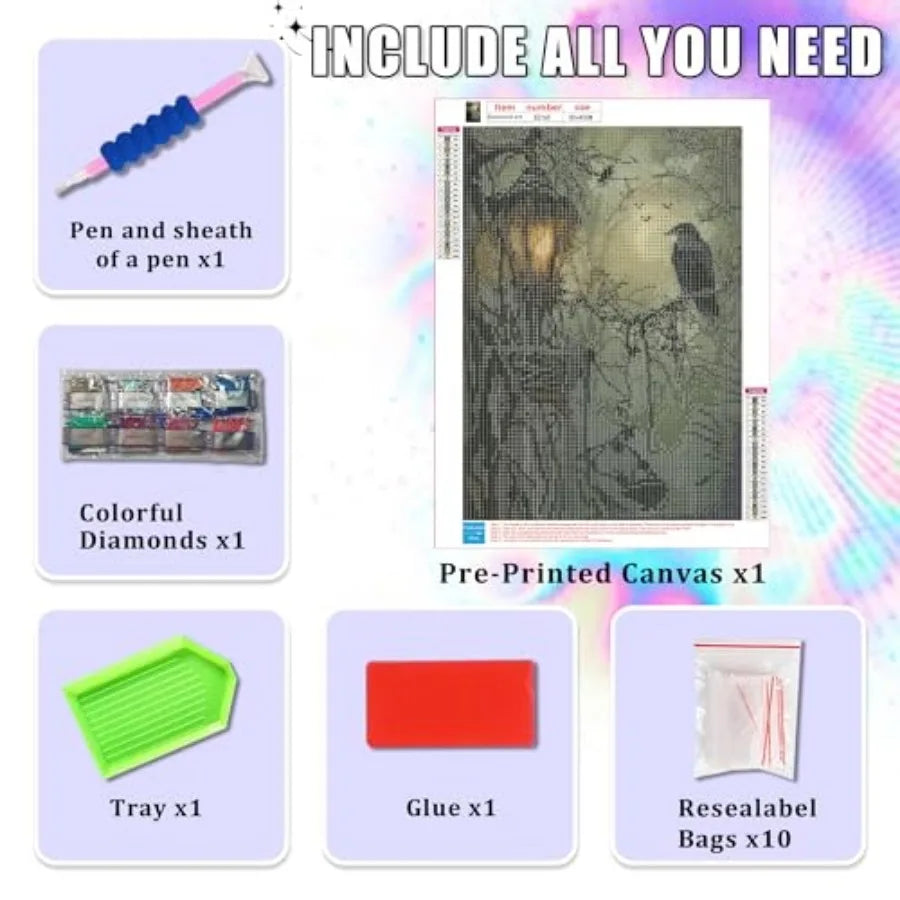 Diamond Art Kits for Adults Beginners- Gothic Dark Horror Forest Crow