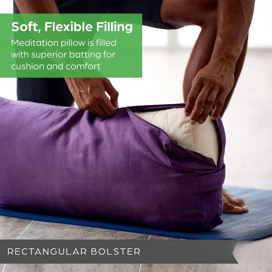 Round Yoga Bolster Pillow, Soft Meditation Cushion for Yoga, Massage and Back Support, Breathable Cotton Fill, Zippered Microfib
