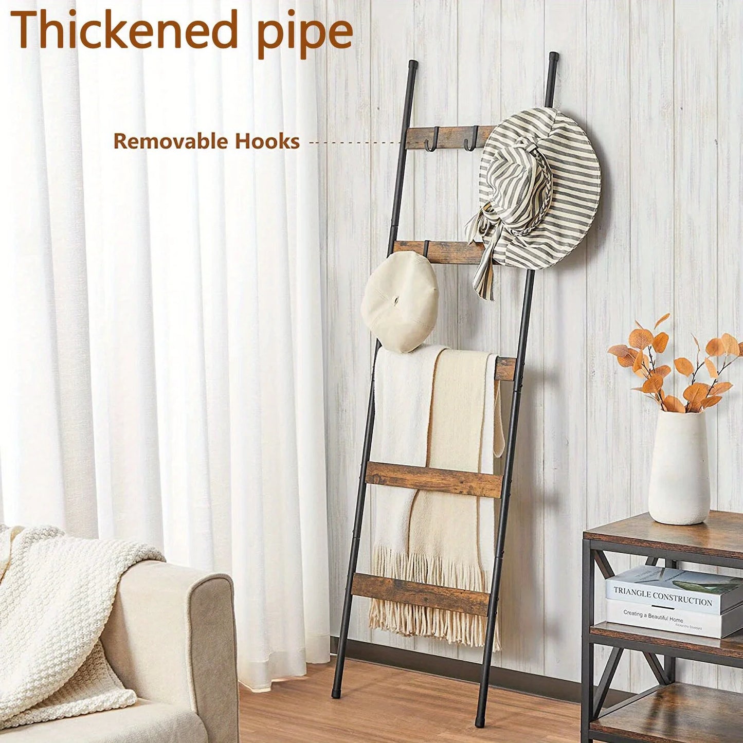 JUSFIT Five Tier Blanket Ladder With Detachable Hooks