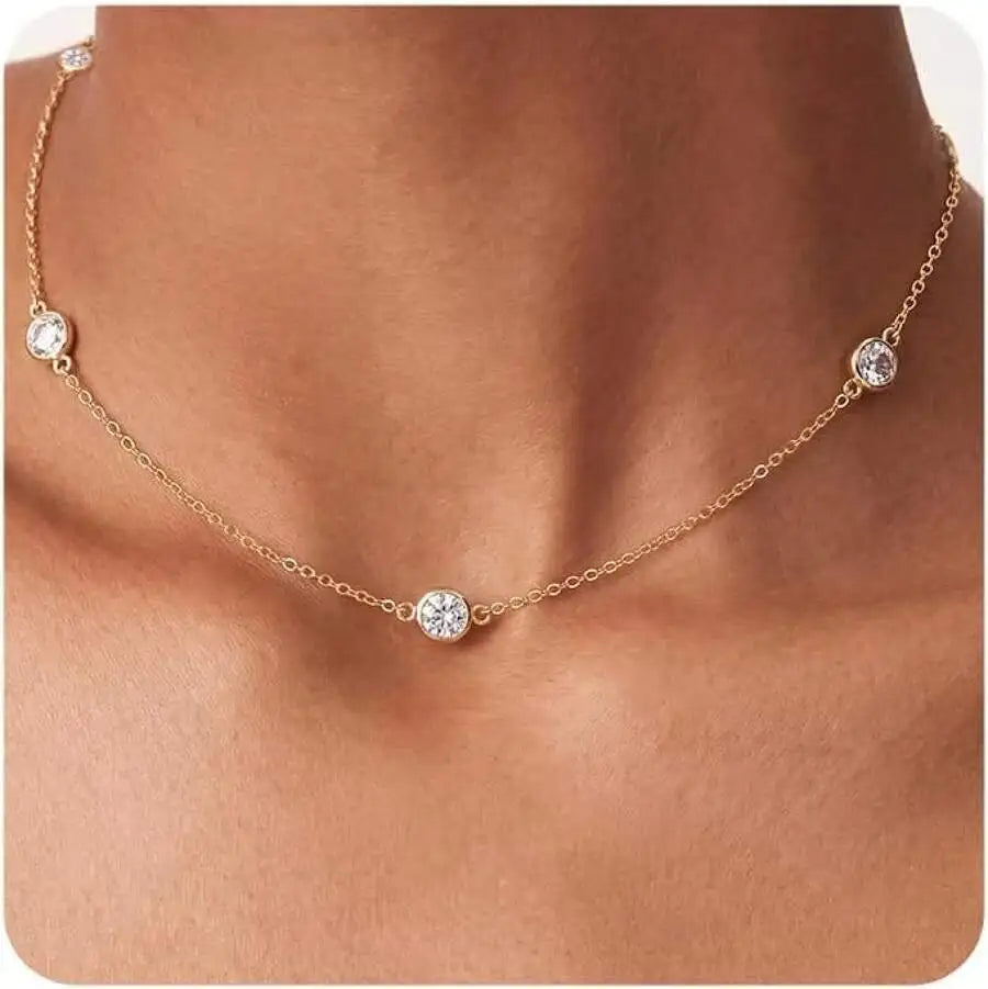 Layered CZ Pendant Necklace With Star And Crystal Charms