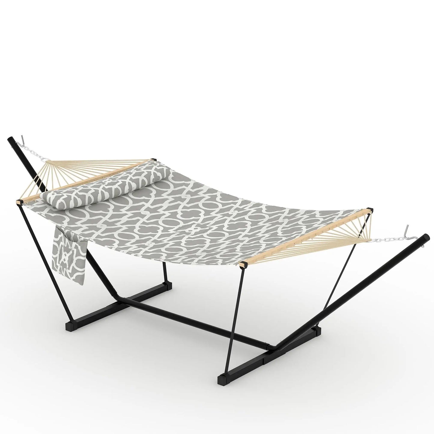 Double Outdoor Hammock For Two With Cushion And Foldable Steel Stand – Portable Heavy Duty