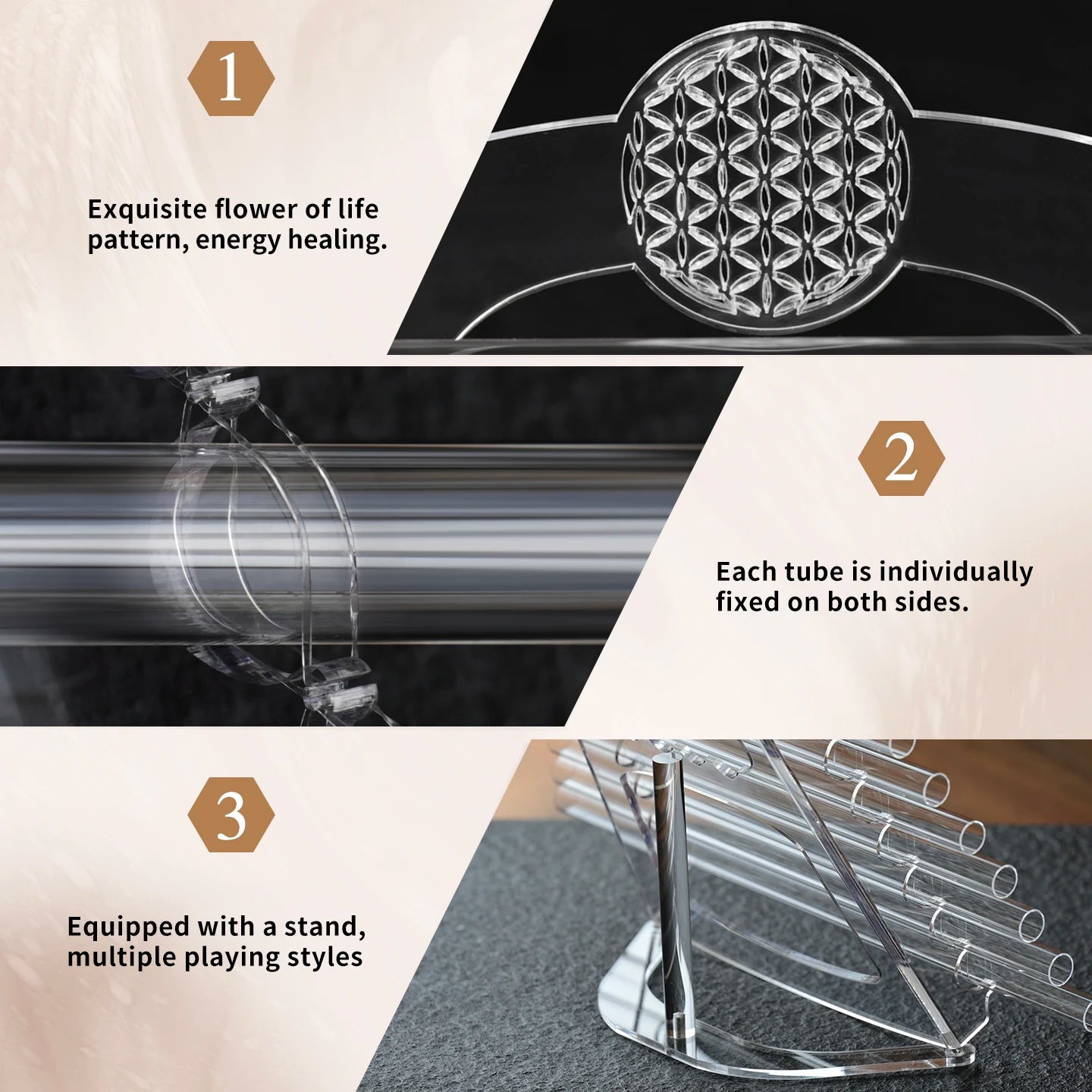 CVNC 432Hz Clear Quartz Crystal Singing Harp 8 Tubes