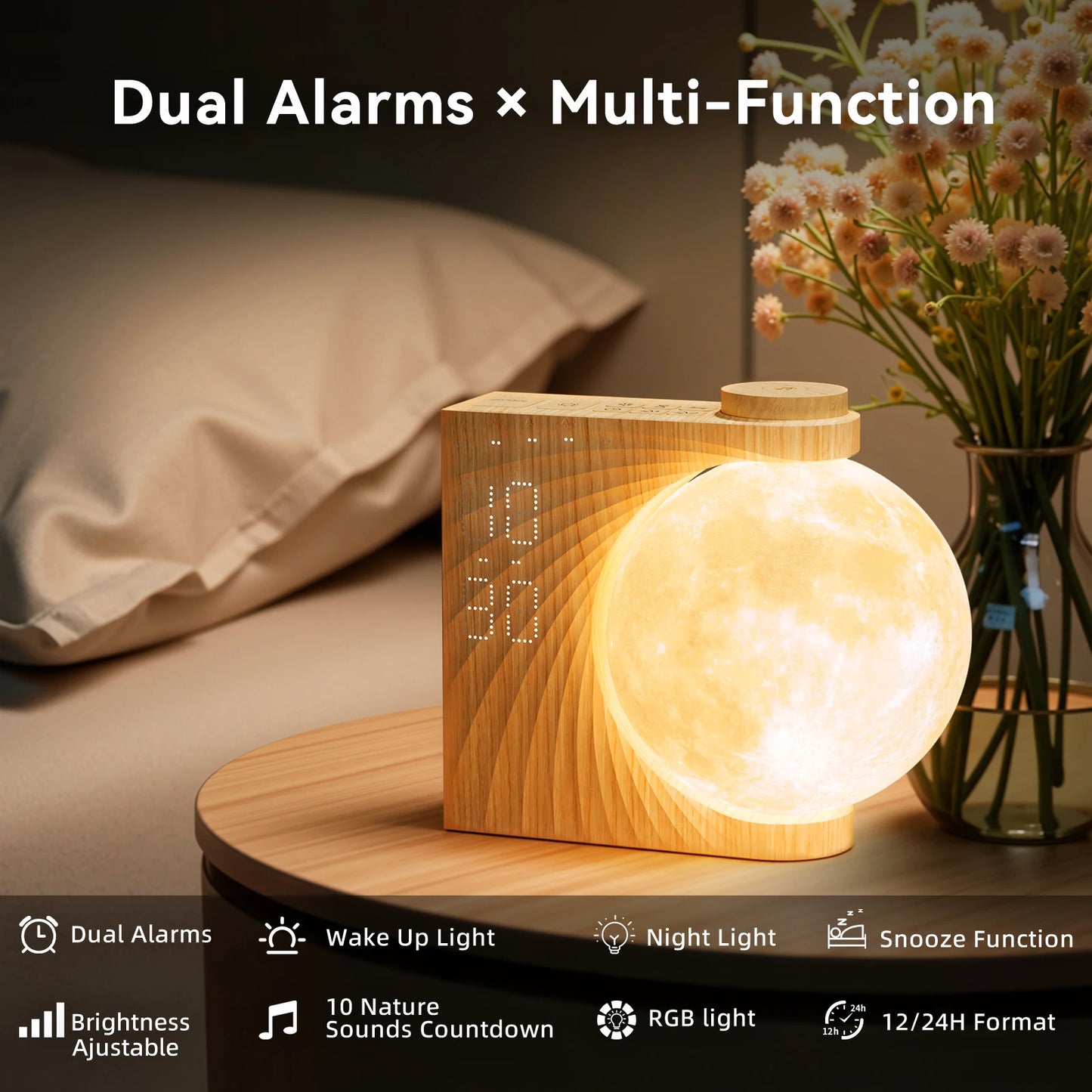 RETEYUNG Sunrise Alarm Clock For Heavy Sleepers With Moonlight