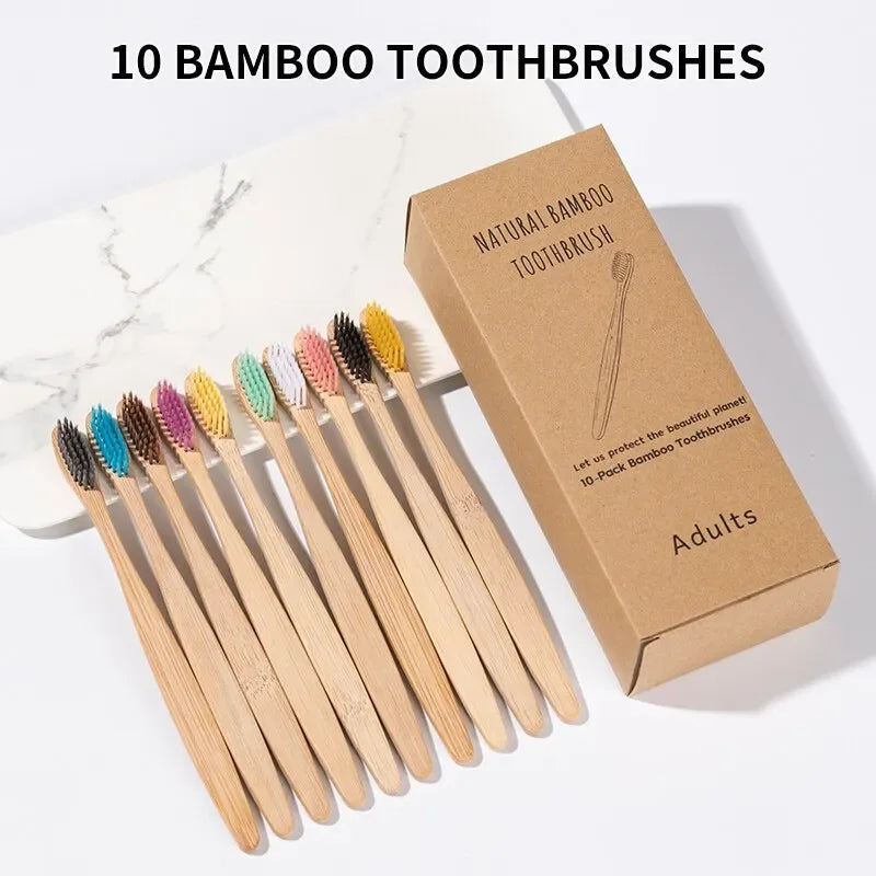 Eco Bamboo Toothbrushes For Adults 10 Pack Boxed Soft Bristles